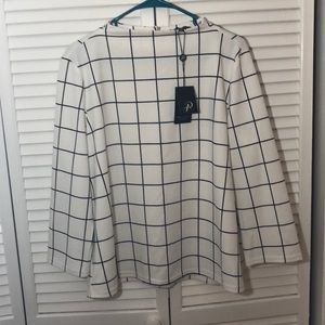Adrianna Papell Black & White Grid Long Sleeve